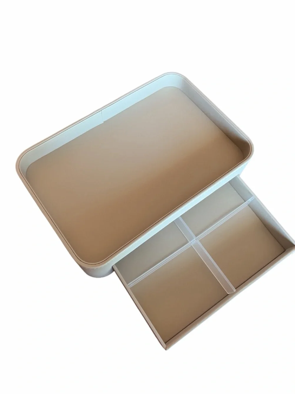 Beige Leather Valet Tray with Gold Handle